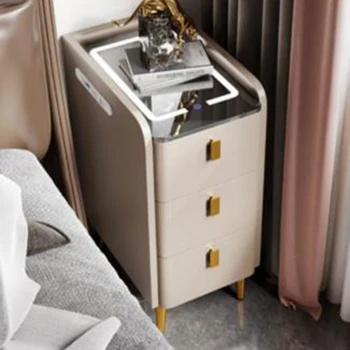 Тесни умни нощни шкафчета Дървена Интелигентна мобилна Нощно шкафче за съхранение на Страничен шкаф за зареждане на Модерни мебели Mesita De Noche
