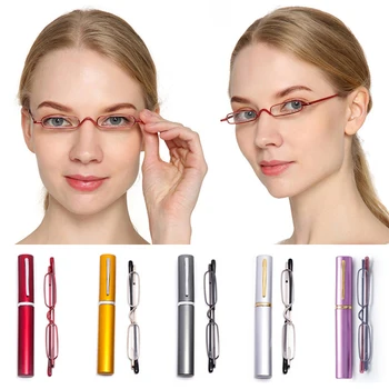 Ультралегкие очила за четене в пружинна рамка с висока разделителна способност, слушалки за пресбиопия, модерен преносим мини-държач за химикалки с футляром за очила
