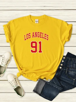 Униформи отбор Los Angeles 91, женски улични удобни тениски, корейската мода, ежедневни летни дрехи с къс ръкав, дамски