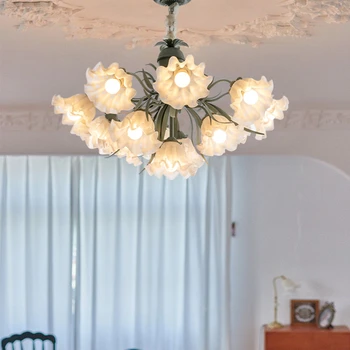 Френска сънливи полилей за всекидневната, Творческа индивидуалност, цвете лампа Linglan, Уютен и романтичен лампа за спални, Ресторант
