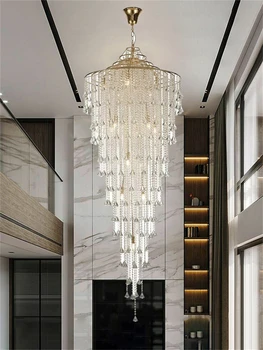 Френски полилей, луксозен хотел, изработени по поръчка кристален полилей за стълба на тавана, led осветление
