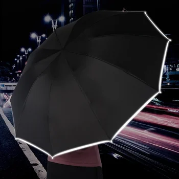 Чадър Женски автоматичен чадър мъжки led автоматично с светоотражающей ивица, на 3-Сгъване обърнати чадъри с 10 бомбетата, UV-чадъри