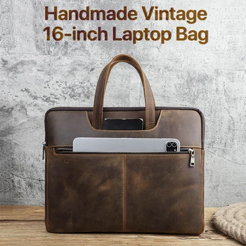 Чанта за лаптоп от естествена кожа, Чанта за MacBook Pro 16 A2141, Бизнес чанта за лаптоп до 16 инча, MacBook Pro 15 A1990 A1707