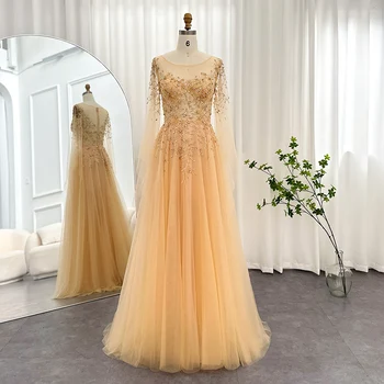 Шарън Каза, луксозна вечерна рокля от дубай злато в арабски стил с ръкав-нос, дамски официални рокли за абитуриентски бал, сватба, парти за гостите SS192