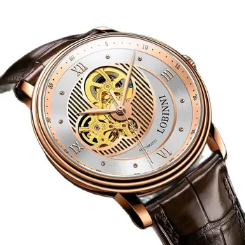 Швейцарската луксозна марка LOBINNI Шанхай JHB56 Автоматични механични мъжки часовник Sapphire Skeleton 50М Водоустойчив часовник L9025