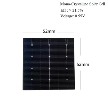 100шт монокристаллических слънчеви елементи 52 mm x 52 мм, двустранно с висока ефективност клас A за слънчеви панели направи си САМ