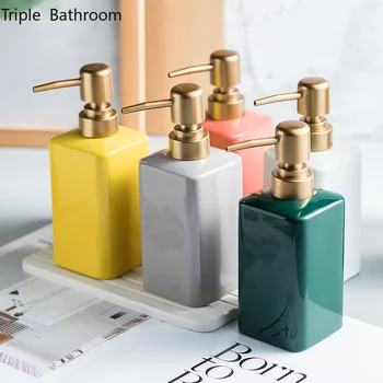 1бр Лека луксозна Керамика Опаковка Течен сапун Чист цвят Шише за дозиране на сапун за ръце Празни Помпа Бутилка Аксесоари за баня