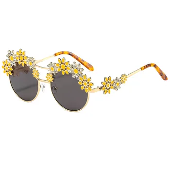 2023 Нови специални очила с диамантена инкрустация, дизайн, големи кръгли очила, дамски слънчеви очила под формата на слънчоглед, женски Gafas De Sol