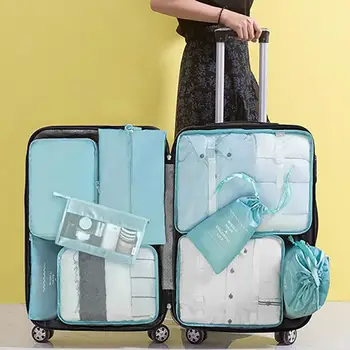 9 бр./компл. пътна чанта за съхранение Куфар; чанта-органайзер за дрехи; калъфи за съхранение; преносим органайзер за багаж; облекло за обувки; ароматна торбичка