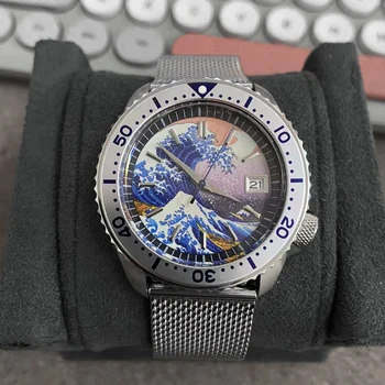 Men ' s Mechanical Watch Мъжки механични часовници Japanese Samurai Wave Dial Full Luminous Montre mécanique pour homme 009 Case