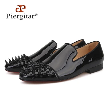 Piergitar/ нови черни мъжки лоферы от лачена кожа с черен дълъг и къс чучур с шипове, модерен мъжки модел обувки за бала и партита