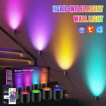 RGBIC Смарт Стенни Аплици Led Лампа WiFi ПРИЛОЖЕНИЕТО Работи с Google Assistant и Алекса, за да се Спалня, Дневна, Стълби, Стенни осветителни Тела