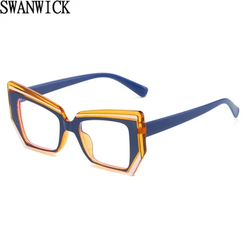 Swanwick blue light blocking очила TR90 с прозрачни лещи, модни рамки за очила, бельо украшение, виолетово-черни женски аксесоари