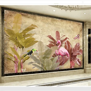 wellyu papel parede Тапети по поръчка в европейски стил ретро банановое дърво фламинго фон на стената papel de parede para quarto