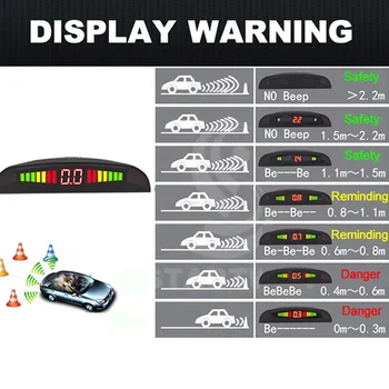 Авто led сензор за паркиране, комплект от 4 сензора, система за звуков сигнал на радара на заден ход, авто звуков сигнал, led радар на задна скорост, аларма за паркиране