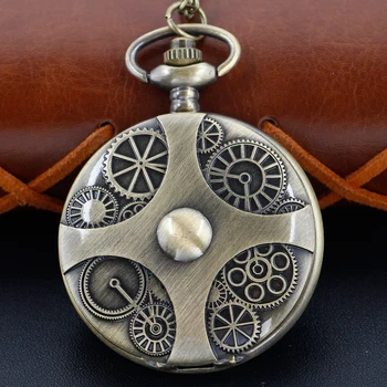 Бронз кварцови часовници джобни в стил steampunk с 3D релеф, универсално колие за мъже и жени, най-добрият подарък-сувенир за деца