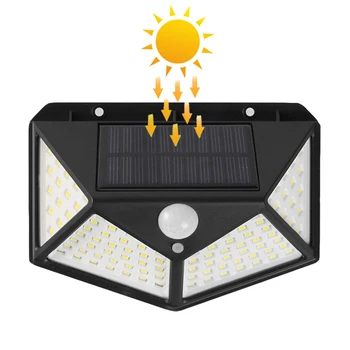 Градинска градинска лампа със слънчева енергия 100 led водоустойчива сензор за движение Слънчеви стенни градински осветителни тела