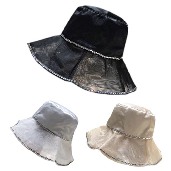 Дамска лятна шапка-кофа за защита от слънцето, Фетровая шапка с широка периферия, шапка за риболов B