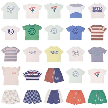 Детски комплекти 23 Годишна новост Wyn, детска тениска с къс ръкав памук топ за детска градина, ежедневна тениска за момчета и момичета, панталони