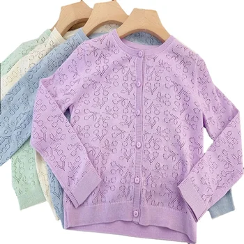 Детски пуловер, пролетно-летния нов вязаный жилетка черешов цвят за отдих момичета