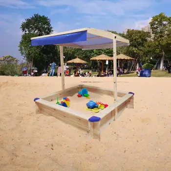 Златисто-червена детска дървена пясък Пясък с капаци Детски дървен набор от игри на открито, регулируем навес в задния двор
