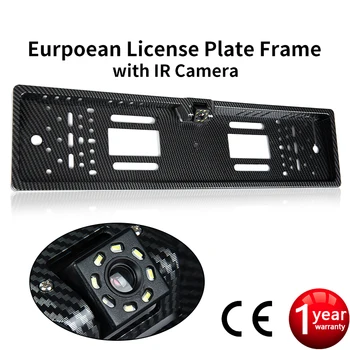 Камера за обратно виждане на автомобила с рамка за регистрационен номер на ЕС, водоустойчива Камера за задно виждане нощно виждане, 8 led или инфрачервена светлина