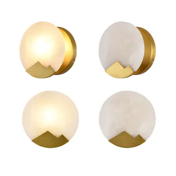 Креативен стенен лампа от мрамор в скандинавски стил, модел Луната, кръгла, с монтиран на стената лампа в коридора, Златна Луксозно художественото оформление, кратко стенно осветление