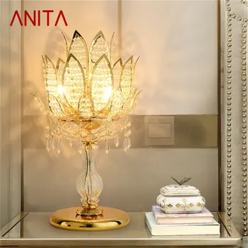 Луксозна настолна лампа DEO Crystal Модерен Златен Лотос Творческа украса led Настолна лампа за дома Нощни