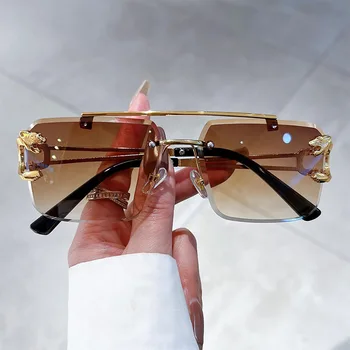 Луксозни Маркови дизайнерски vintage слънчеви очила Без рамки, женски 2023, Модерен, с леопардовой рамки, градиентные слънчеви очила за мъже UV400