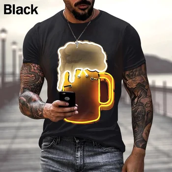 Лятна тениска с 3D-принтом за студена бира, модни мъжки ежедневни тениска с кръгло деколте и къси ръкави, топ