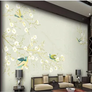 мащабни стенописи wellyu по поръчка с цветя и птици в китайски стил, тапети за телевизор, нетъкан тапет papel de parede