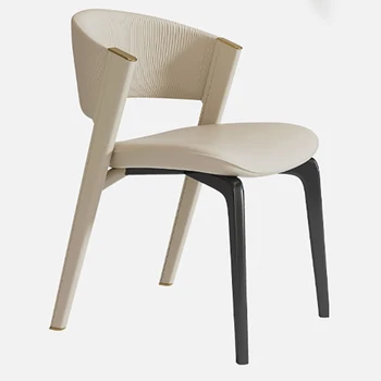 Модерен кожен стол за хранене, луксозно метално релаксиращ индивидуално стол, Дизайнерски шезлонги за трапезария, мебели за ясли