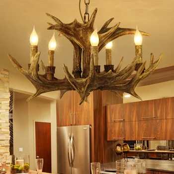 Модерен полилей от оленьего рога TEMAR, творчески окачен лампа от смола в ретро стил, осветителни тела за дома, хол, трапезария, бар, кафене
