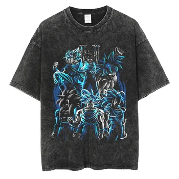 Мъжка лятна реколта риза в стил хип-хоп, градинска облекло, тениски с принтом аниме Dragon Ball, Harajuku, памучен ежедневни тениска, Черни дрехи