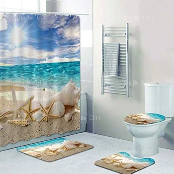 Нескользящая мека капак за тоалетна, душ завеса За душ, издръжлив полиестерен плат, 4 предмета, плажната морска Звезда, слънцезащитен комплект