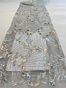 Нигерийская окото Лейси Плат с пайети ръчно изработени, Африка 2022, висококачествено луксозно Тюлевое дантела от мъниста за шиене на сватбена вечерна рокля