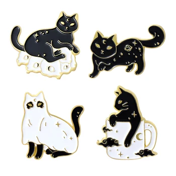 Нова брошка във формата на животните от сплав с шарени хубава черно-бяла котка, икона във формата на бои, аксесоари за дрехи