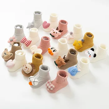 Пролетно-есенен детски чорапи със собствени мультяшными животни за момчета и момичета, гумени мини чорапи за новородено, меки памучни чорапи на пода, удобни обувки