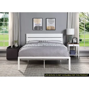 Рамка на легло в съвременния разговорния стил, метално легло, мебели за спални, здрава и трайна, лесно ще Размера на Queen, 1 бр., бял