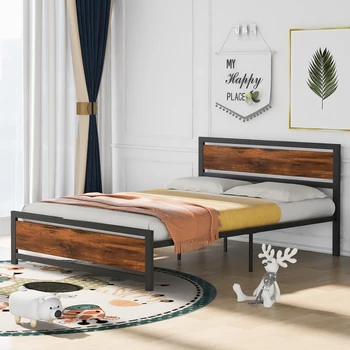 Рамка на легло от метал и дърво с таблата и изножьем, Легло-платформа размер 