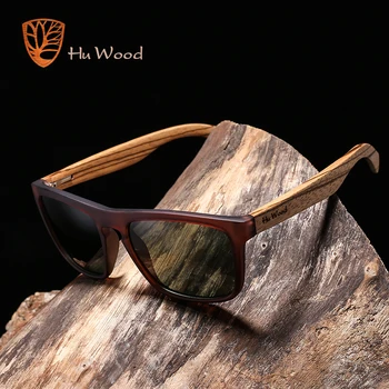 Слънчеви очила HU WOOD за мъже, поляризирани очила Zebra Wood, правоъгълни лещи, очила за шофиране със защита от UV400, Дървени GR8002