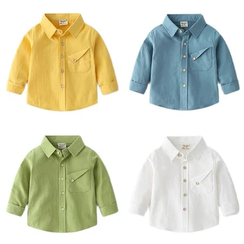 Тениска за момчета 2-7 години, детски връхни дрехи в ярки цветове, пролетно-есенна мода мека ежедневни тънка риза с дълги ръкави