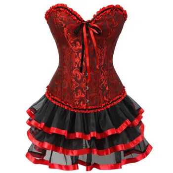 Червено-черните корсетные рокли, бурлескные корсет, бюстие с пола, Реколта костюми, бельо корсетное бельо в цветен модел за жени