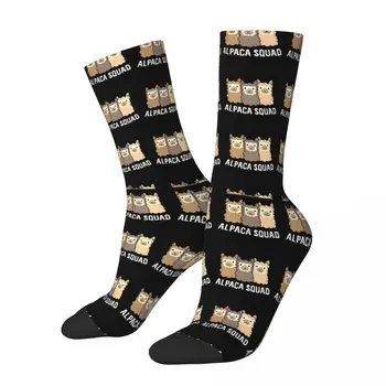 Честит Забавни Мъжки Чорапи Хитър Alpaca Squad Реколта Harajuku Alpaca Animal Хип-Хоп Ежедневни Екип Crazy Sock Подарък Модел С Принтом